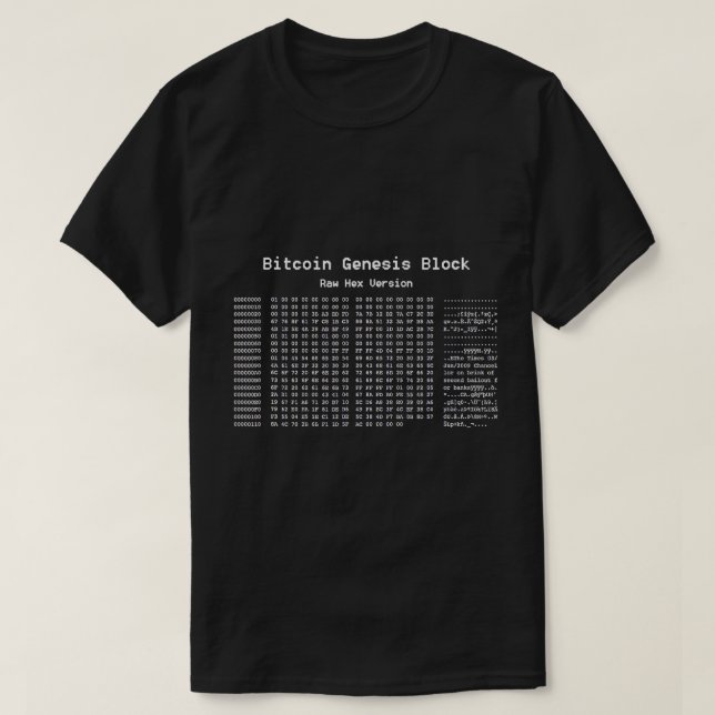 Bitcoin Genesis Block Hex Code T - Shirt (Design vorne)