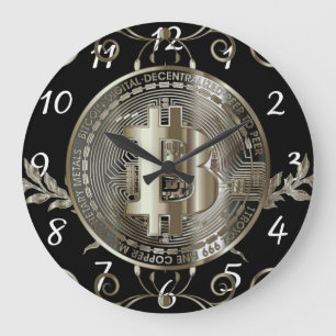 Bitcoin Gold Coin Black Money Design Round Horloge