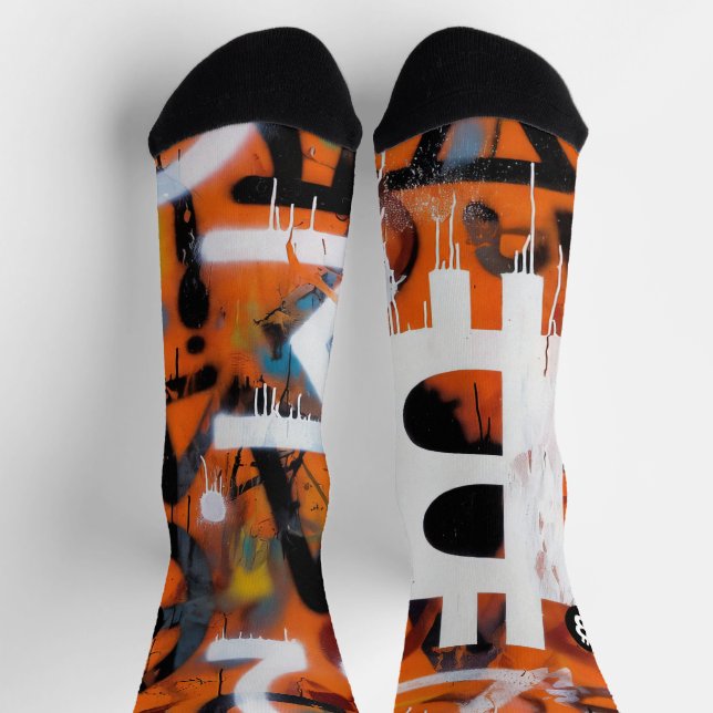 "Bitcoin Graffiti" (Stil #2) Street Art Socken (Oben)