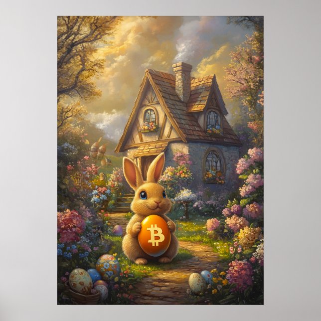 Bitcoin Happy Easter Bunny Rabbit Wall Art Poster (Vorne)