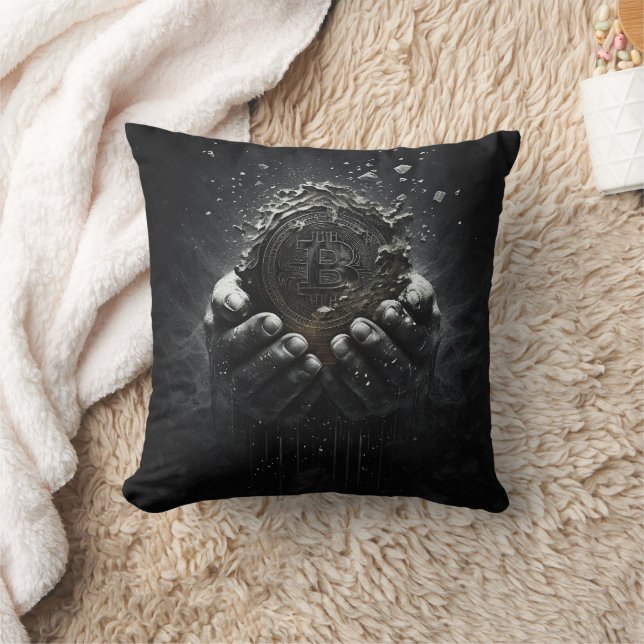 Bitcoin in hands crypto currency design kissen (Decke)