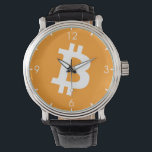 Bitcoin-Kryptowährung-Logo Armbanduhr<br><div class="desc">Dieses Design enthält ein Logo für die Bitcoin Kryptowährung. Das Logo ist ein orangefarbener Kreis mit einem weißen, stilisierten B in der Mitte. Kryptowährung ist eine dezentrale Währung, die auf Blockchain-Technologie arbeitet, ohne eine zentrale Behörde wie eine Bank zu brauchen. Bitcoin ist die erste und bekannteste Kryptowährung, die 2009 als...</div>