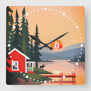Bitcoin-Land Quadratische Wanduhr