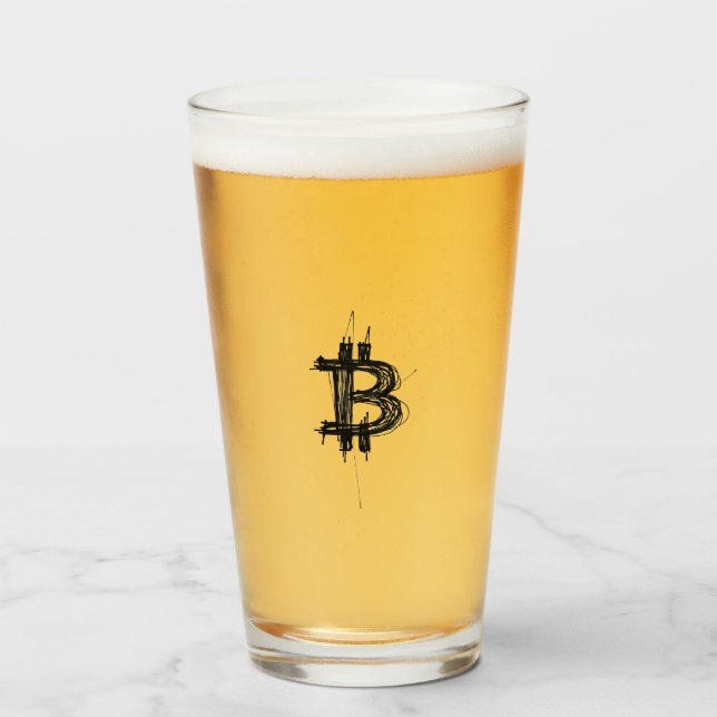 Bitcoin Line Art Logo (Schwarz ₿) Glas (Rückseite (gefüllt))
