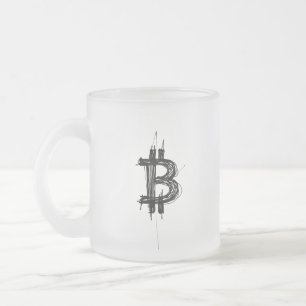 Bitcoin Line Art Logo (Schwarz ₿) Mattglastasse