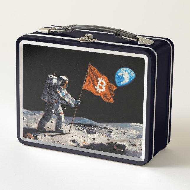 "Bitcoin Mond" Ölgemälde #1 Metall Brotdose (Vorderseite)