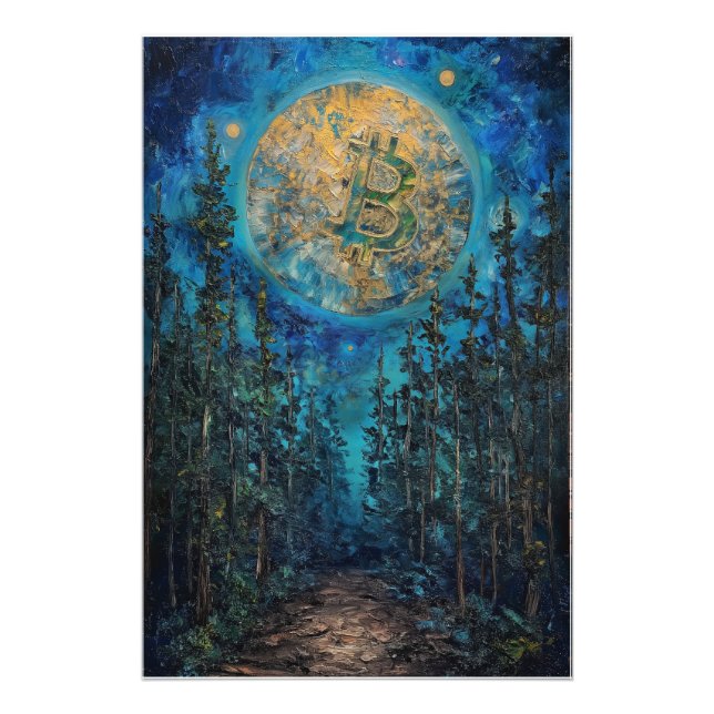 Bitcoin Moon BTC Kunstölmalerei Fotodruck (Vorne)