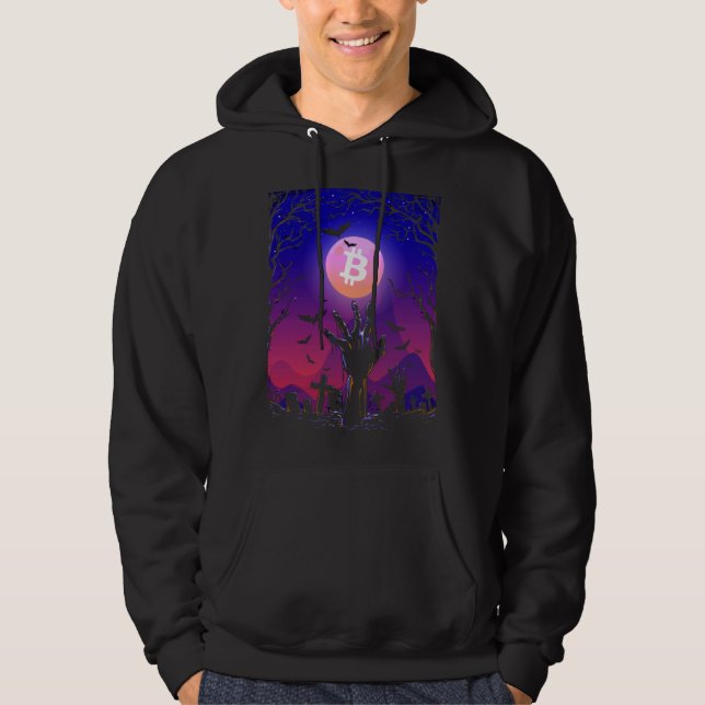 Bitcoin Moon Tombstone Graveyard Creepy Halloween Hoodie (Vorderseite)