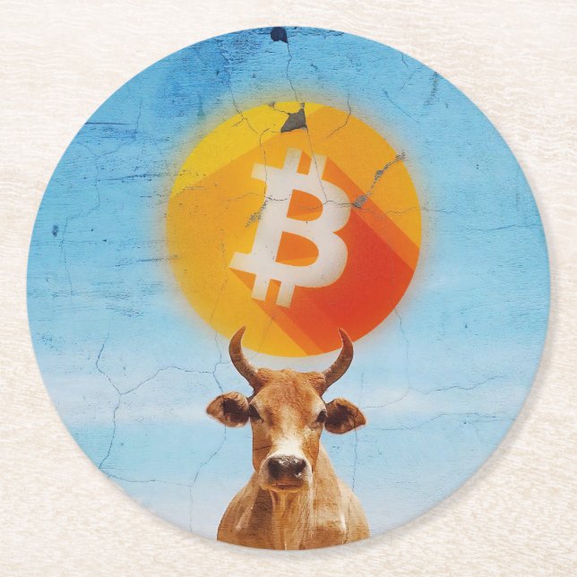 Bitcoin Resilient Bull Runder Pappuntersetzer (Vorderseite)