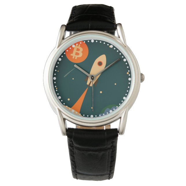 Bitcoin Rocket Armbanduhr (Vorderseite)