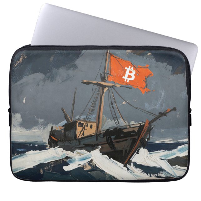 "Bitcoin Sailing" Ölgemälde #2 Laptopschutzhülle (Vorderseite)
