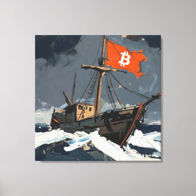 "Bitcoin Sailing" Ölgemälde #2 Leinwanddruck (Vorderseite)