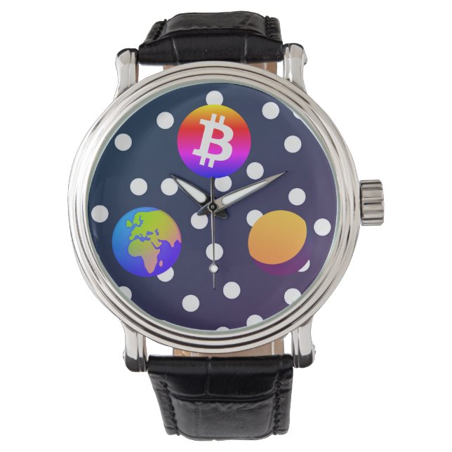 Bitcoin Solar Space Designer (farbenfroh) Sehen Armbanduhr (Vorderseite)