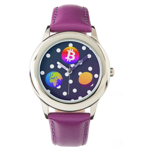 Bitcoin Solar Space Designer (farbenfroh) Sehen Armbanduhr (Vorderseite)