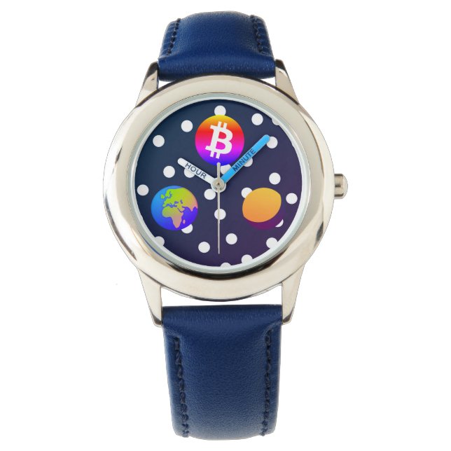 Bitcoin Solar Space Designer (farbenfroh) Sehen Armbanduhr (Vorderseite)