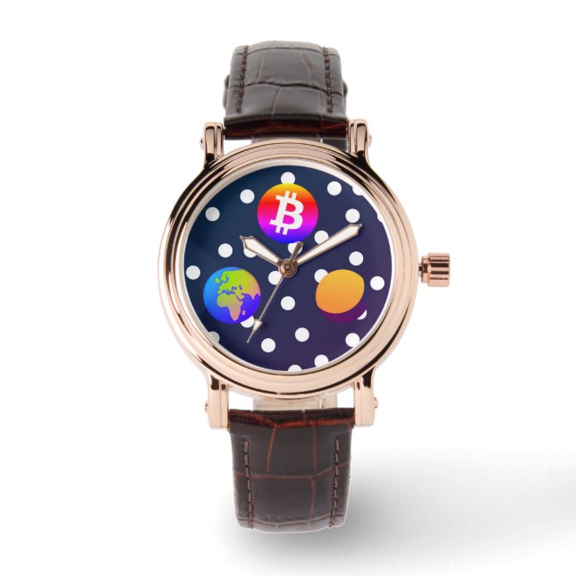 Bitcoin Solar Space Designer (farbenfroh) Sehen Armbanduhr (Vorderseite)