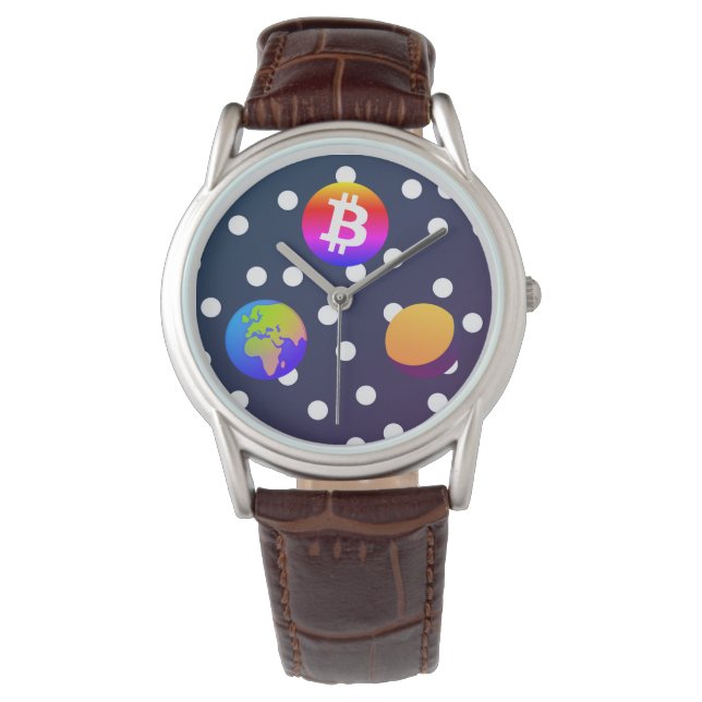 Bitcoin Solar Space Designer (farbenfroh) Sehen Armbanduhr (Vorderseite)
