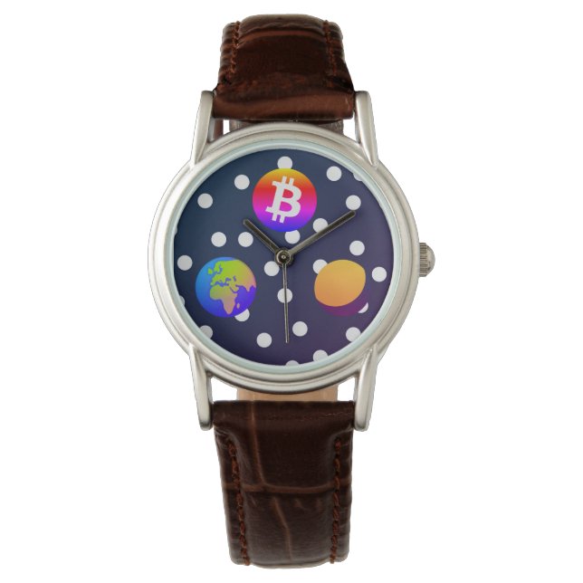 Bitcoin Solar Space Designer (farbenfroh) Sehen Armbanduhr (Vorderseite)