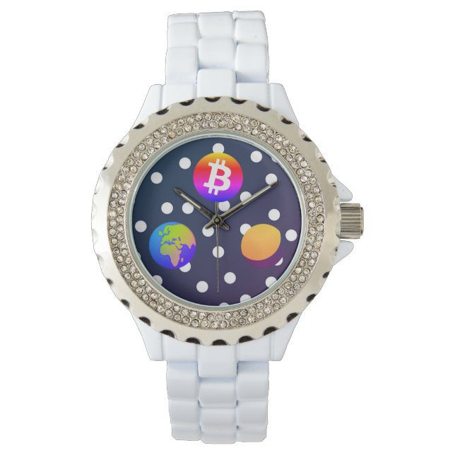 Bitcoin Solar Space Designer (farbenfroh) Sehen Armbanduhr (Vorderseite)