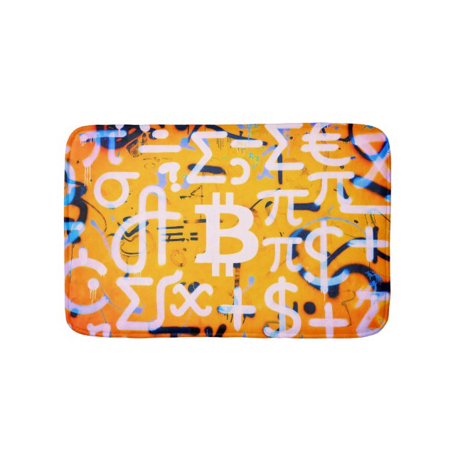Bitcoin-Straßenkunst (Orange Malerei Nr. 4) Badematte (Vorderseite)
