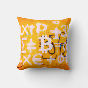 Bitcoin-Straßenkunst (Orange Malerei Nr. 5) Kissen