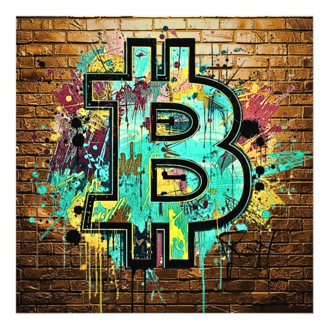 Bitcoin Street Art Poster – Farbige Graffiti Gesta (Vorne)
