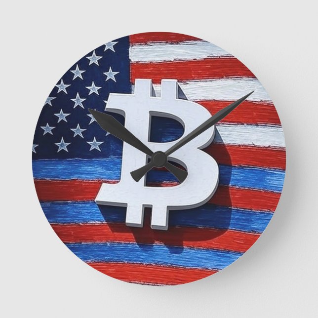 Bitcoin USA Runde Wanduhr (Vorderseite)