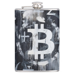 Bitcoin-Währungs- Street-Art (Schwarze Malerei Nr. Flachmann