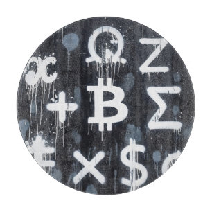 Bitcoin-Währungs- Street Art (Schwarze Malerei Nr. Schneidebrett