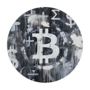 Bitcoin-Währungs- Street-Art (Schwarze Malerei Nr. Schneidebrett