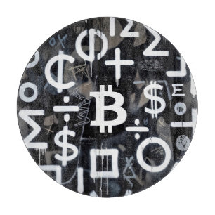 Bitcoin-Währungs- Street Art (Schwarze Malerei Nr. Schneidebrett