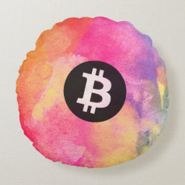 Bitcoin-Wasserfarbe (Stil 1 - Genesis) Rundes Kissen