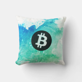 Bitcoin Watercolor (Style 5 - Wave Rider) Kissen