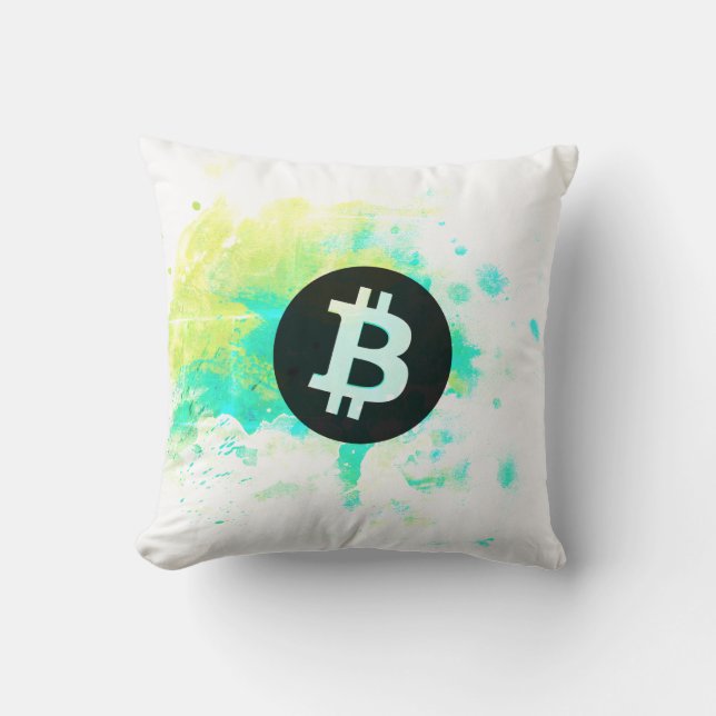Bitcoin Watercolor (Style 7 - Stack Sats) Kissen (Vorderseite)