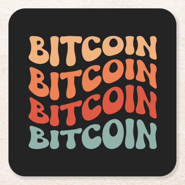 Bitcoin Wavy Text Stilvolle Crypto Typografie Desi Rechteckiger Pappuntersetzer (Vorderseite)