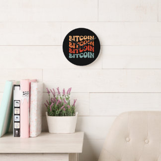 Bitcoin Wavy Text Stilvolle Crypto Typografie Desi Runde Wanduhr