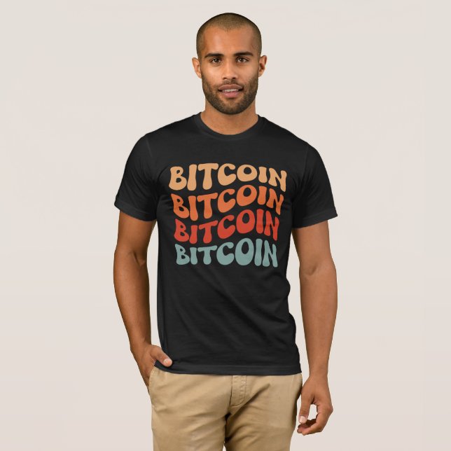 Bitcoin Wavy Text Stilvolle Crypto Typografie Desi T-Shirt (Vorne ganz)