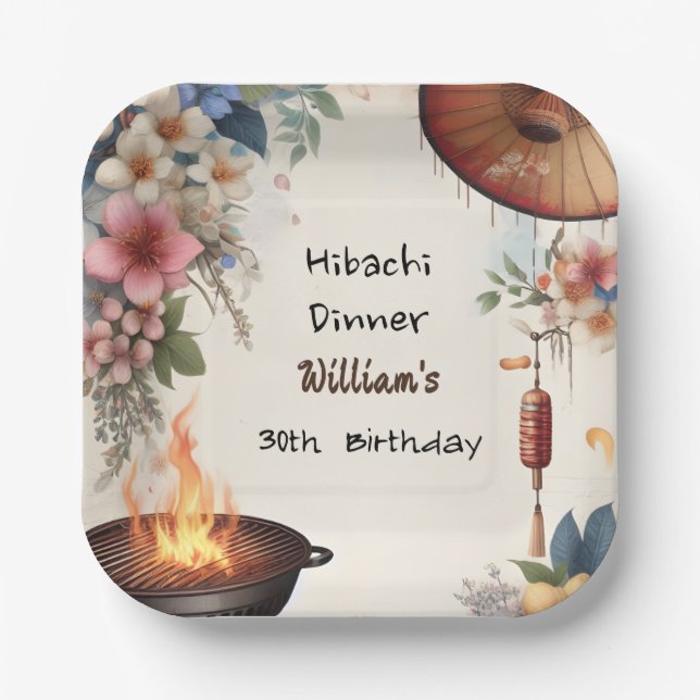 Bite Koch Grillen Japanisch Sushi Hibachi 30. Gebu Pappteller (Vorderseite)