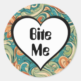 Bite me Funny Heart Wirbles Retro Design Runder Aufkleber