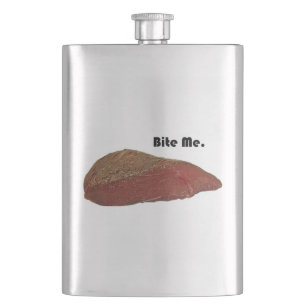 Bite Me Funny Steak Beef Pun Joke Flachmann