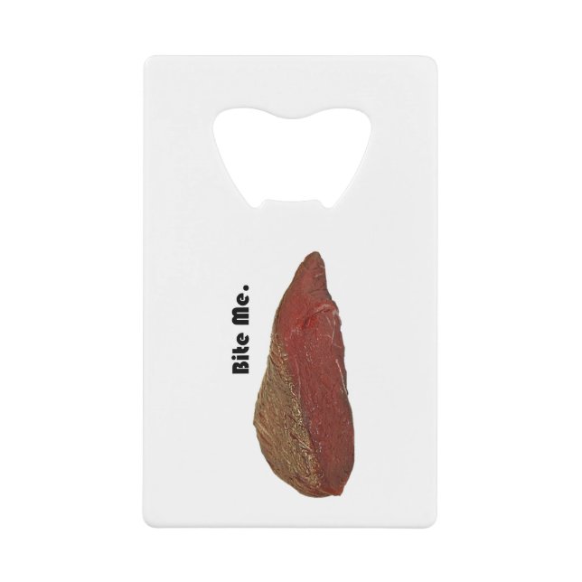 Bite Me Funny Steak Beef Pun Joke Geldbeutel Flaschenöffner (Vorderseite)
