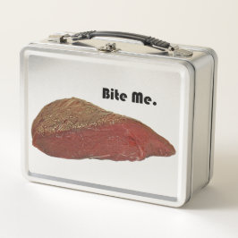Bite Me Funny Steak Beef Pun Joke Metall Brotdose