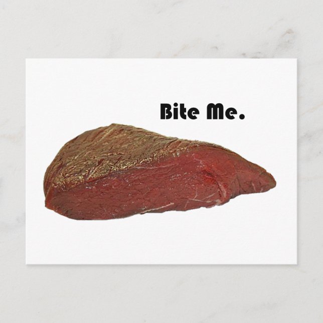 Bite Me Funny Steak Beef Pun Joke Postkarte (Vorderseite)