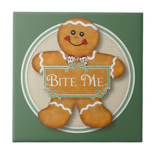 Bite Me Gingerbread Man Fliese