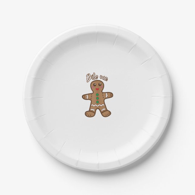 Bite Me Gingerbrot Funny Cookie Weihnachts Thanksg Pappteller (Vorderseite)