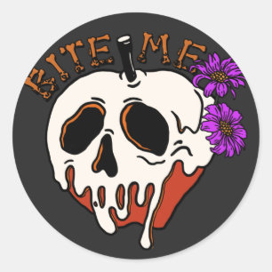 Bite Me - Halloween Schädelgift Apple & Blume Runder Aufkleber