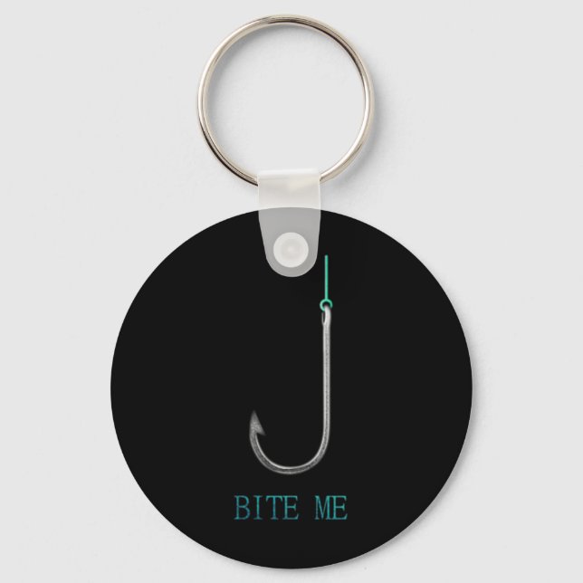 Bite Me Hook Fischen Fischer Angler Geschenk Schlüsselanhänger (Vorderseite)