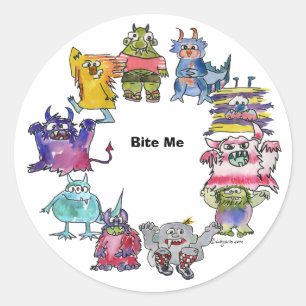 Bite Me Monsters Cartoon Plate Runder Aufkleber