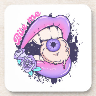 Bite Me Pink Halloween Lippen Getränkeuntersetzer