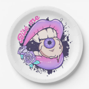 Bite Me Pink Halloween Lippen Pappteller